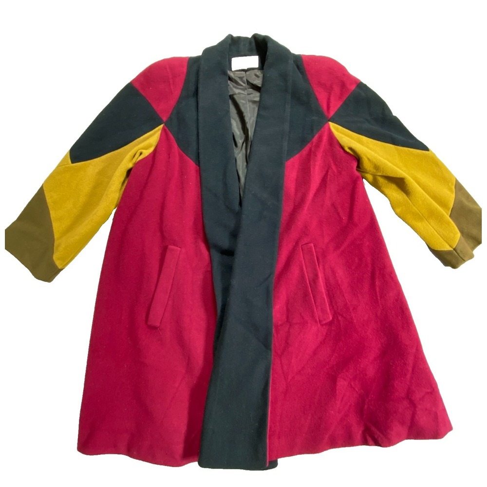 Vintage Gallery Swing‎ Coat Womens XL Colorblock Wool Open Front Shawl Collar
